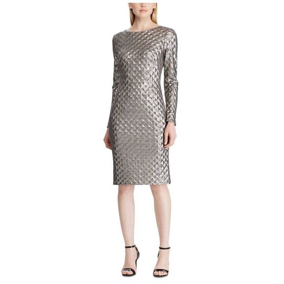 Size 6 Lauren Ralph Lauren Womens Silver Knee Length Cocktail Dress - Picture 1 of 1